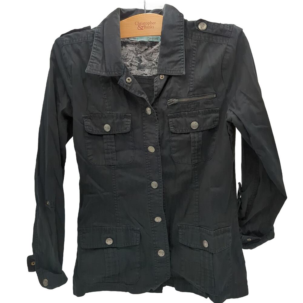 maurices S Black Button-Front Pocket Blouse, Epaulet Detail